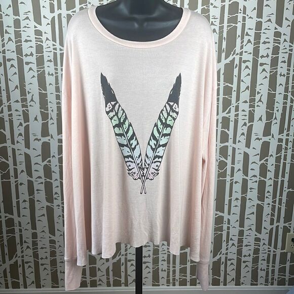 Wildfox Oversized Feather Print Boho Long Sleeve Shirt sz M - Picture 1 of 12
